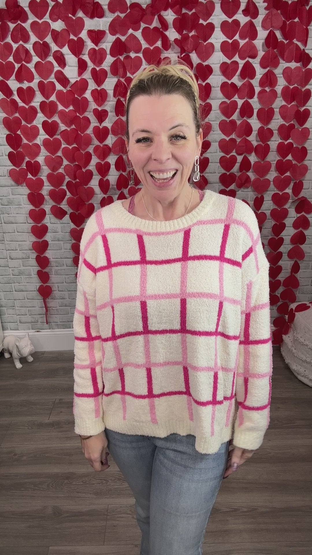 Falling for You Ivory and Pink Plaid Sweater by Jess Lea