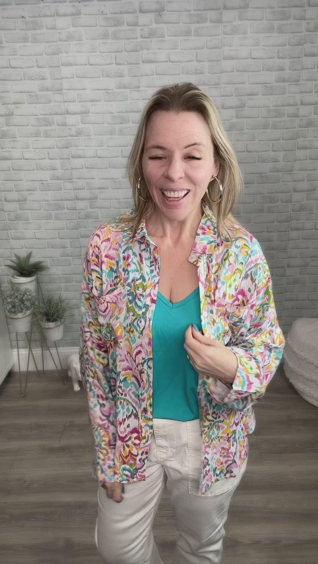 Multi Color Abstract Floral Button Down Top - Emily Wonder