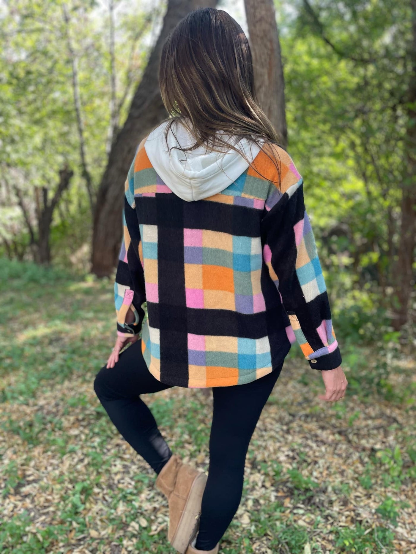 Rainbow Plaid Cozy Fleece Hoodie with Buttons