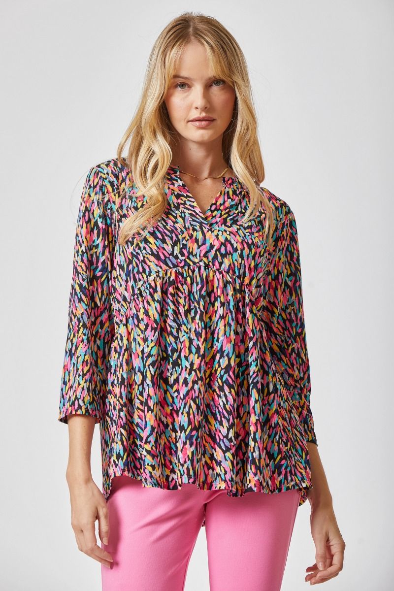 3/4 Sleeve Empire Waist Multi Color Top - Wrinkle Free - Dear Scarlett