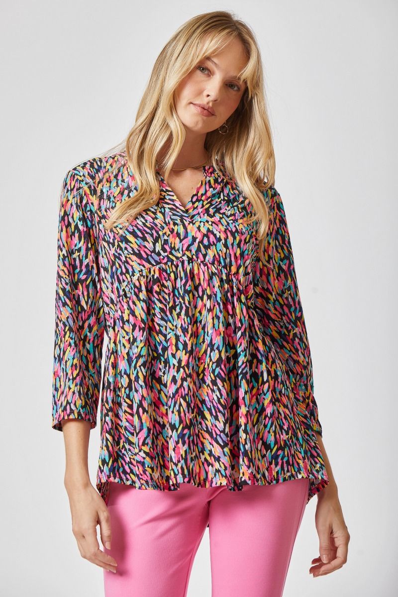 3/4 Sleeve Empire Waist Multi Color Top - Wrinkle Free - Dear Scarlett