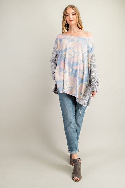 Brushed Soft Tie Dye & Cheetah Print Tunic Top