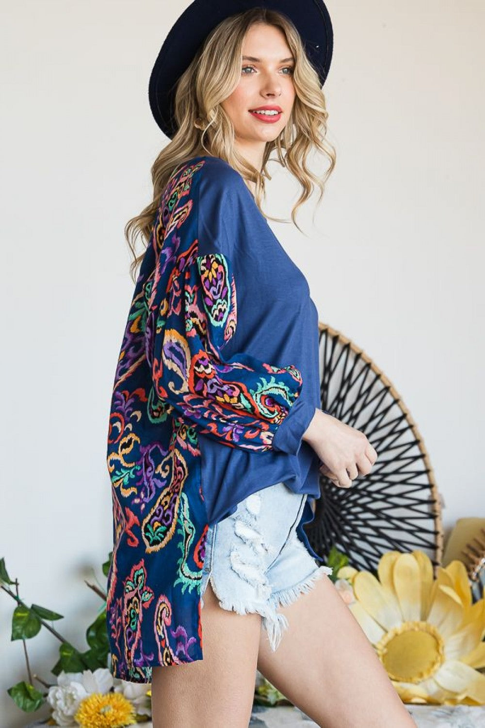 Paisley Blue Print Back Balloon Sleeve Tunic Top {Jade by Jane}