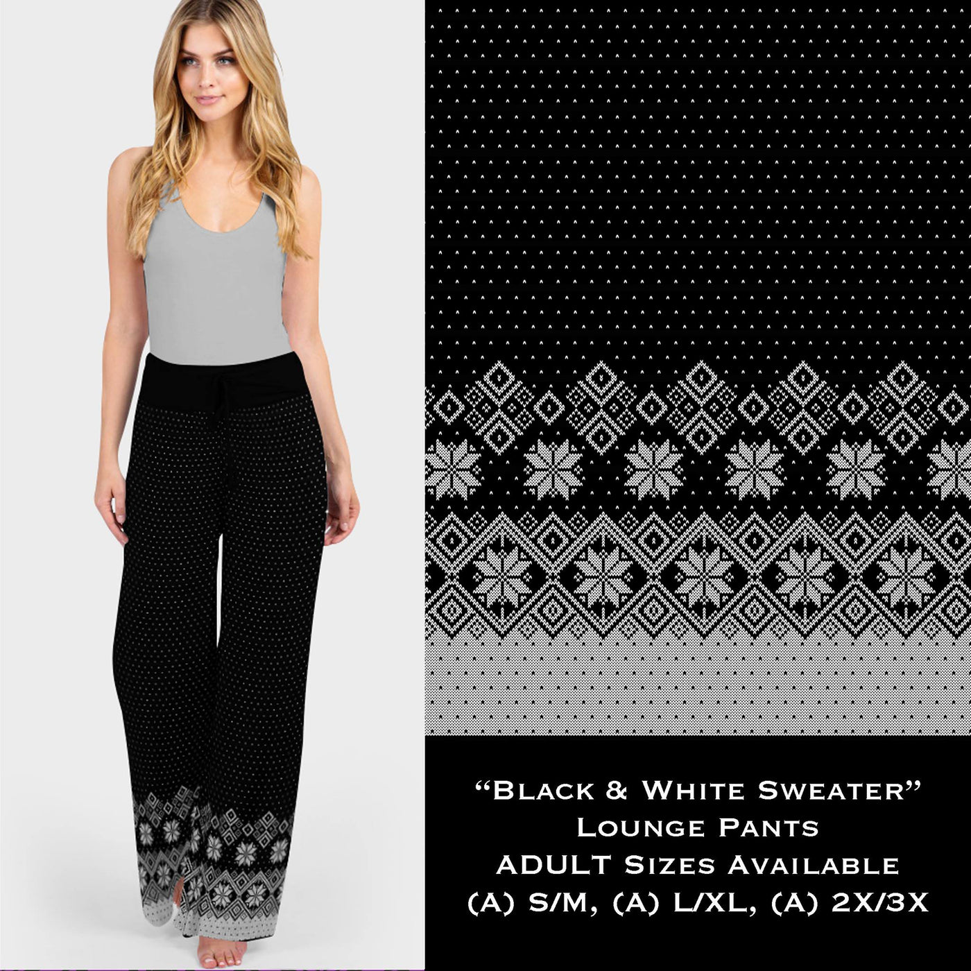 Black & White Sweater Print Detail Lounge Pants