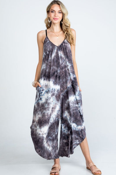 Baby Suede Tie Dye Jumpsuit with Pockets & Adjustable Straps