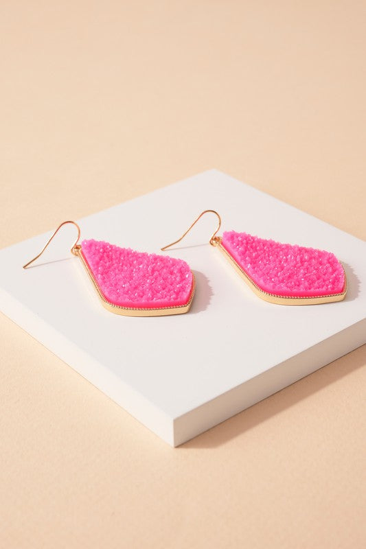 Tear Drop Shaped Dangling Druzy Stone Earrings