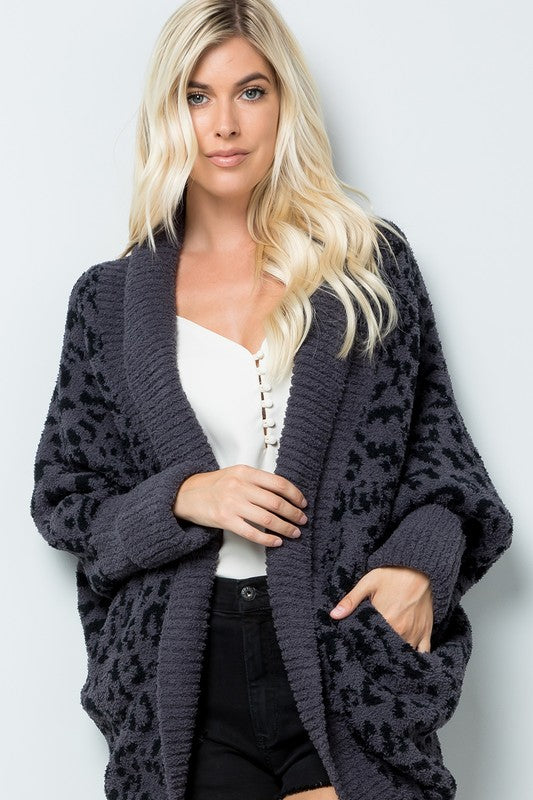 Dreamy Charcoal & Black Chenille Animal Print Cardigan