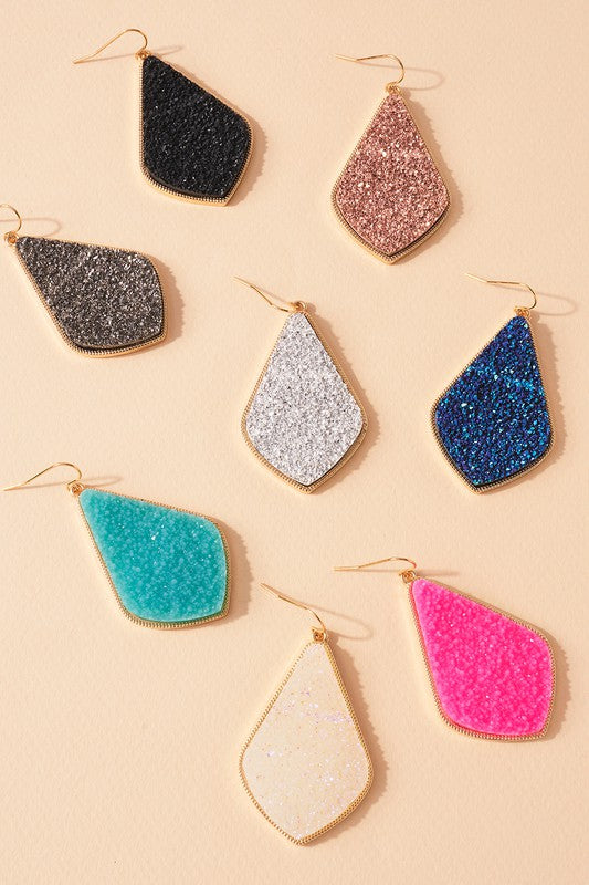 Tear Drop Shaped Dangling Druzy Stone Earrings