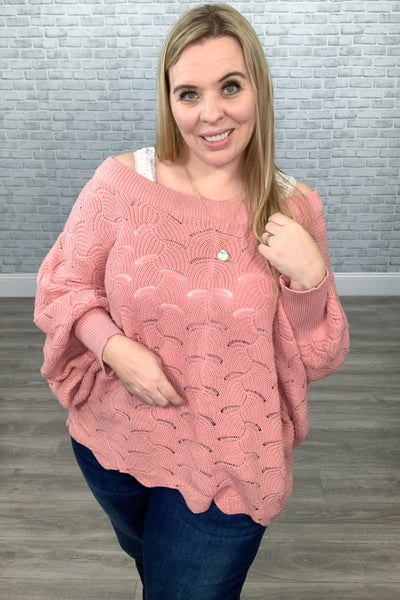 Fan-Crochet Knit Scallop Edged Sweater - Dusty Pink {Andree by Unit}