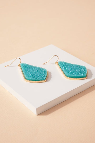 Tear Drop Shaped Dangling Druzy Stone Earrings