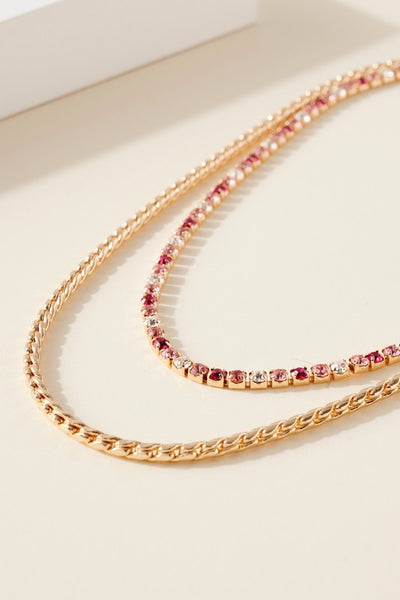 Layered Pave Necklace with Rhinestones