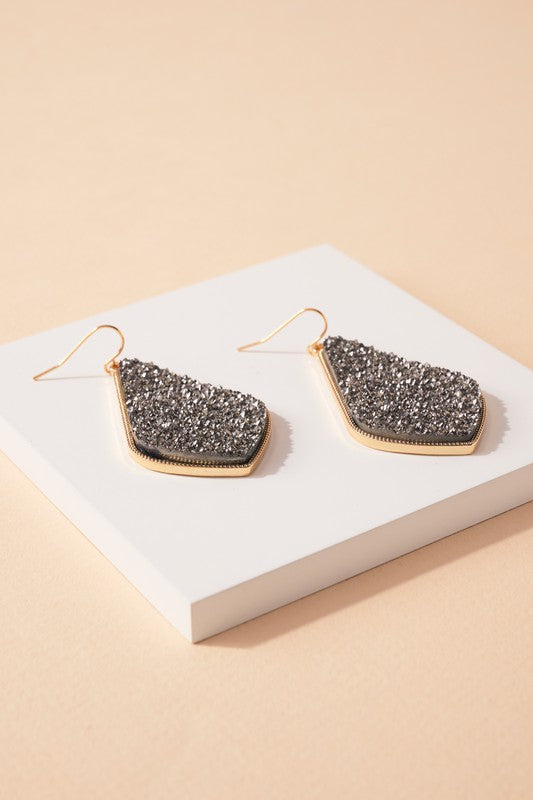 Tear Drop Shaped Dangling Druzy Stone Earrings