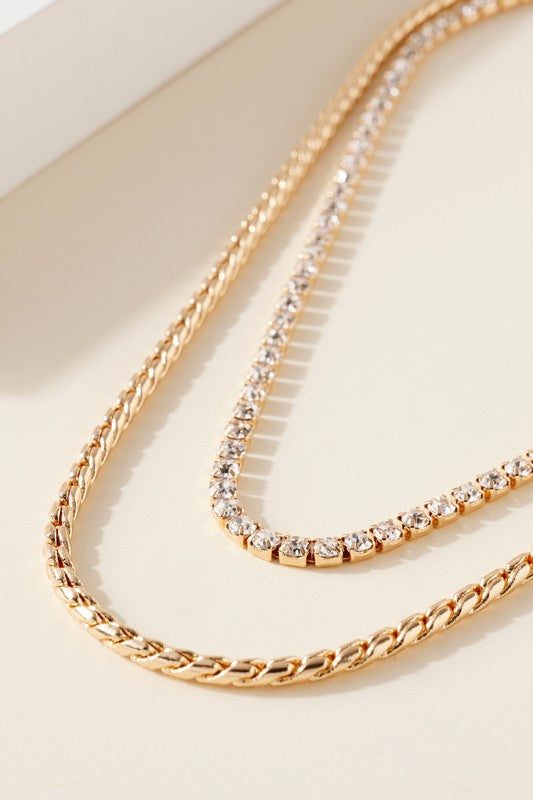 Layered Pave Necklace with Rhinestones