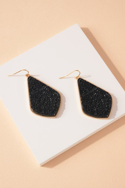 Tear Drop Shaped Dangling Druzy Stone Earrings