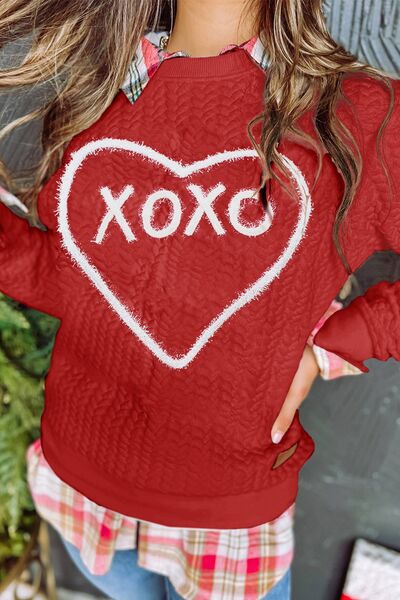 Red - XOXO Sparkly Heart Quilted Look Sweatshirt