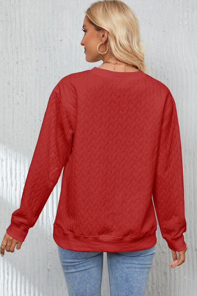 Red - XOXO Sparkly Heart Quilted Look Sweatshirt