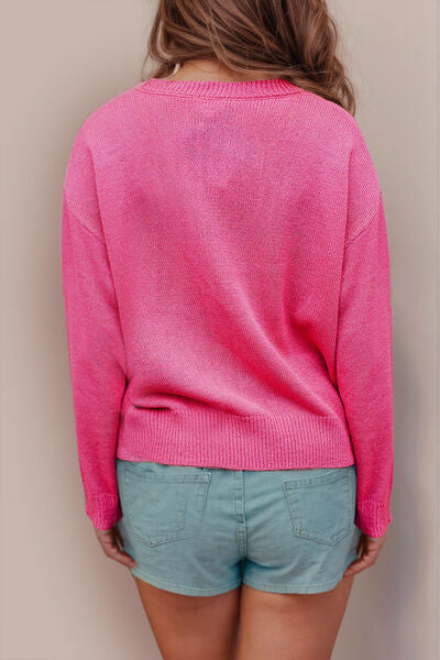 XOXO Hot Pink Sparkly Heart Sweater