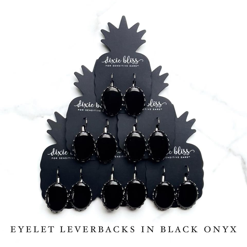 Black Onyx Eyelet Leverback Earrings {Dixie Bliss}