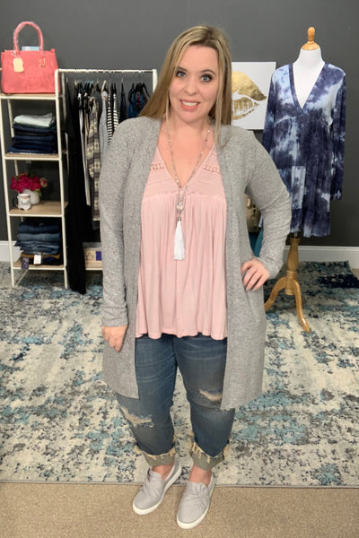 Super Soft Long Sleeve Hacci Open Front Cardigan - Heather Gray