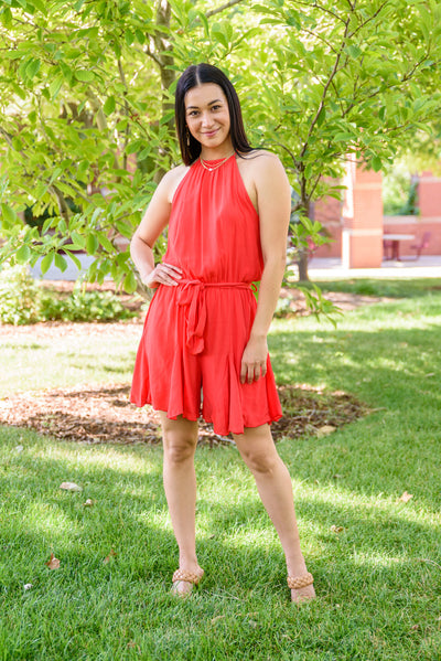 Bring You Along Red Shorts Romper