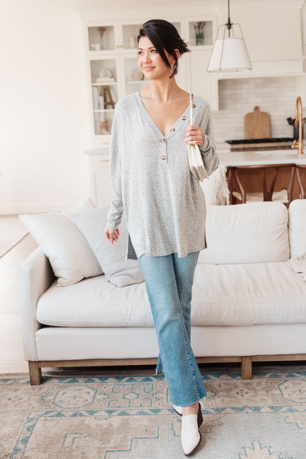 Feeling Cozy Top In Heather Gray