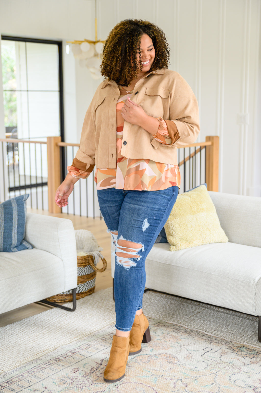 Split Neckline Long Sleeve Blouse In Clay - Andree by Unit