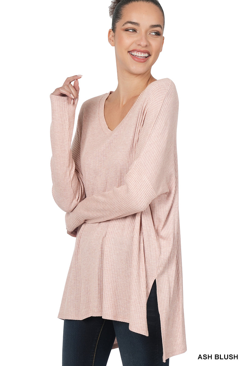 Soft and Cozy Ribbed Oversized Hi Low Tunic