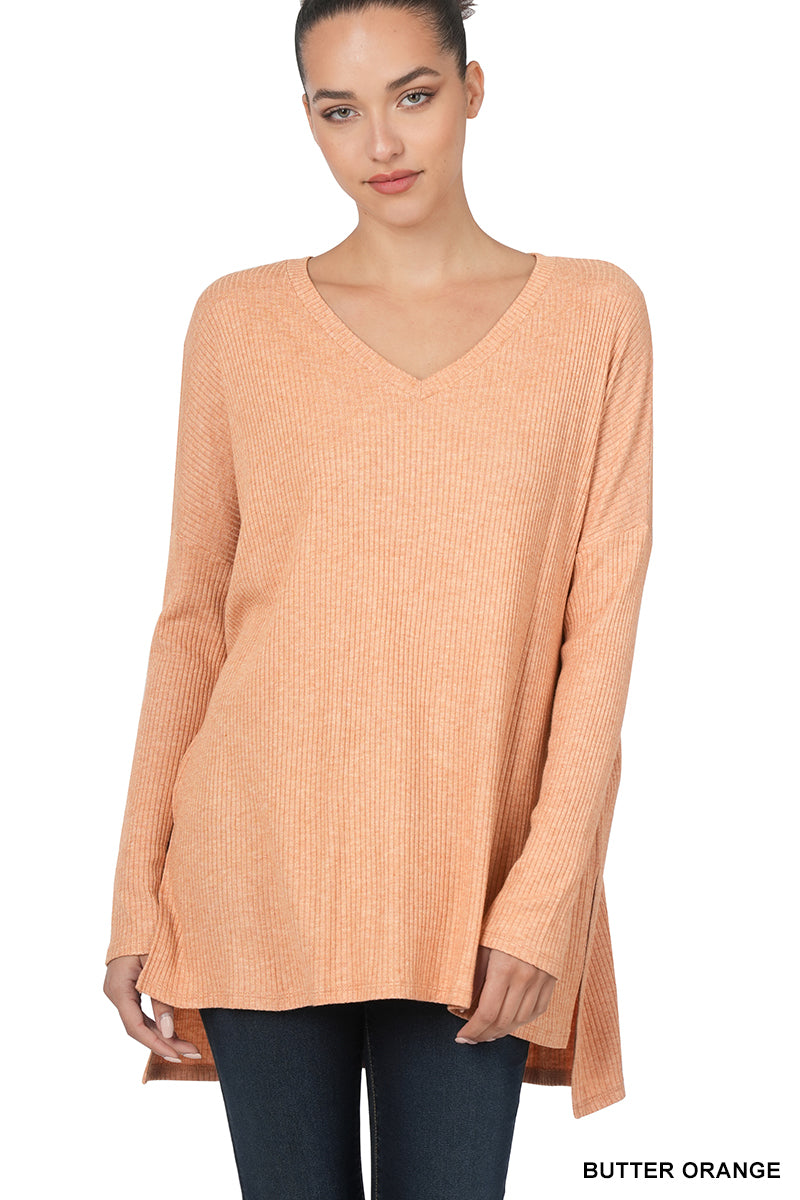 Soft and Cozy Ribbed Oversized Hi Low Tunic