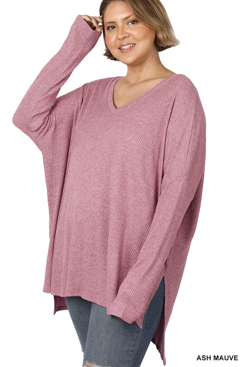 Soft and Cozy Ribbed Oversized Hi Low Tunic