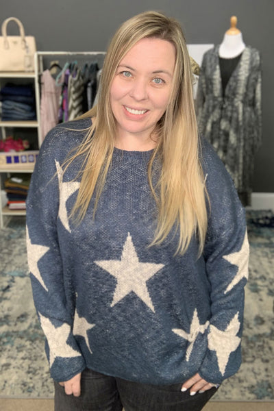 Rewrite the Stars Teal with White Stars Sweater {Easel}