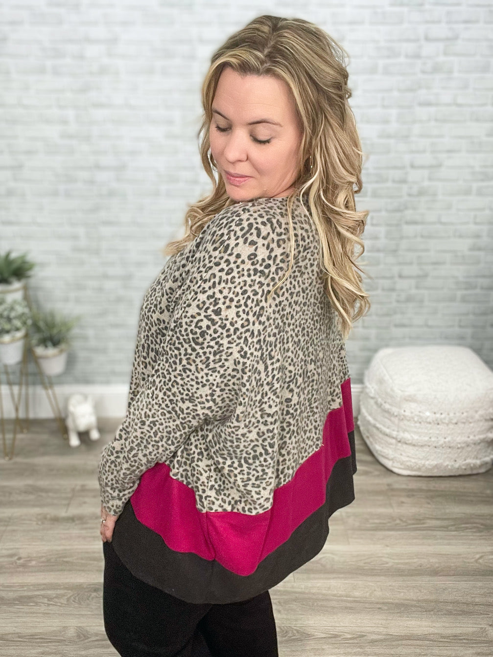 Animal Print, Fuchsia, and Charcoal Brushed Soft Tunic Top