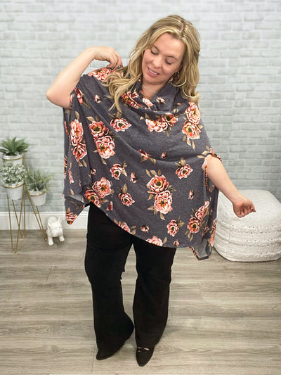 Floral Poncho with Cowl Neck from Easel