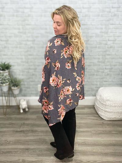 Floral Poncho with Cowl Neck from Easel