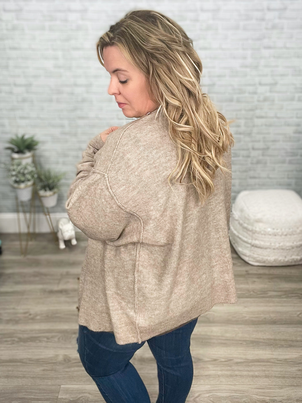 Heathered Fabric Button-Front Cardigan