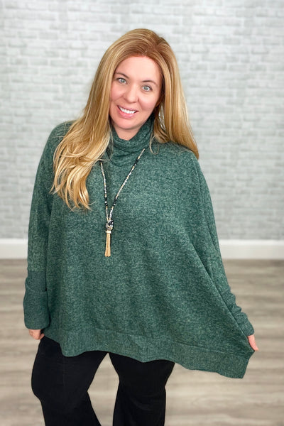 2 Colors - Brushed Soft Cowl Neck Poncho Top