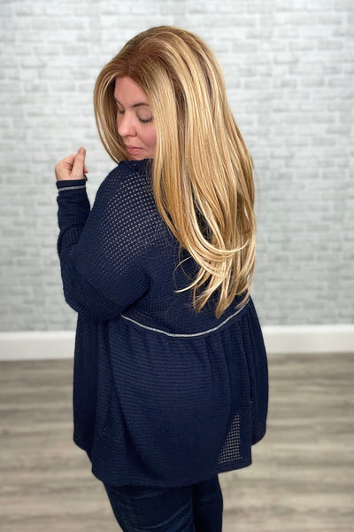 Inside Out Waffle Knit V-Neck Babydoll Top