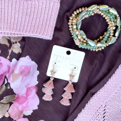 Brown & Pink Floral 3/4 Sleeve Mandarin Collar "Gabby" Tunic Top