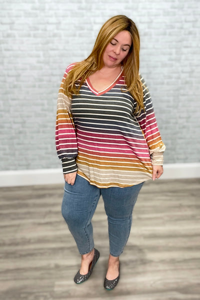 Colorful Striped V-Neck Top from Andree by Unit