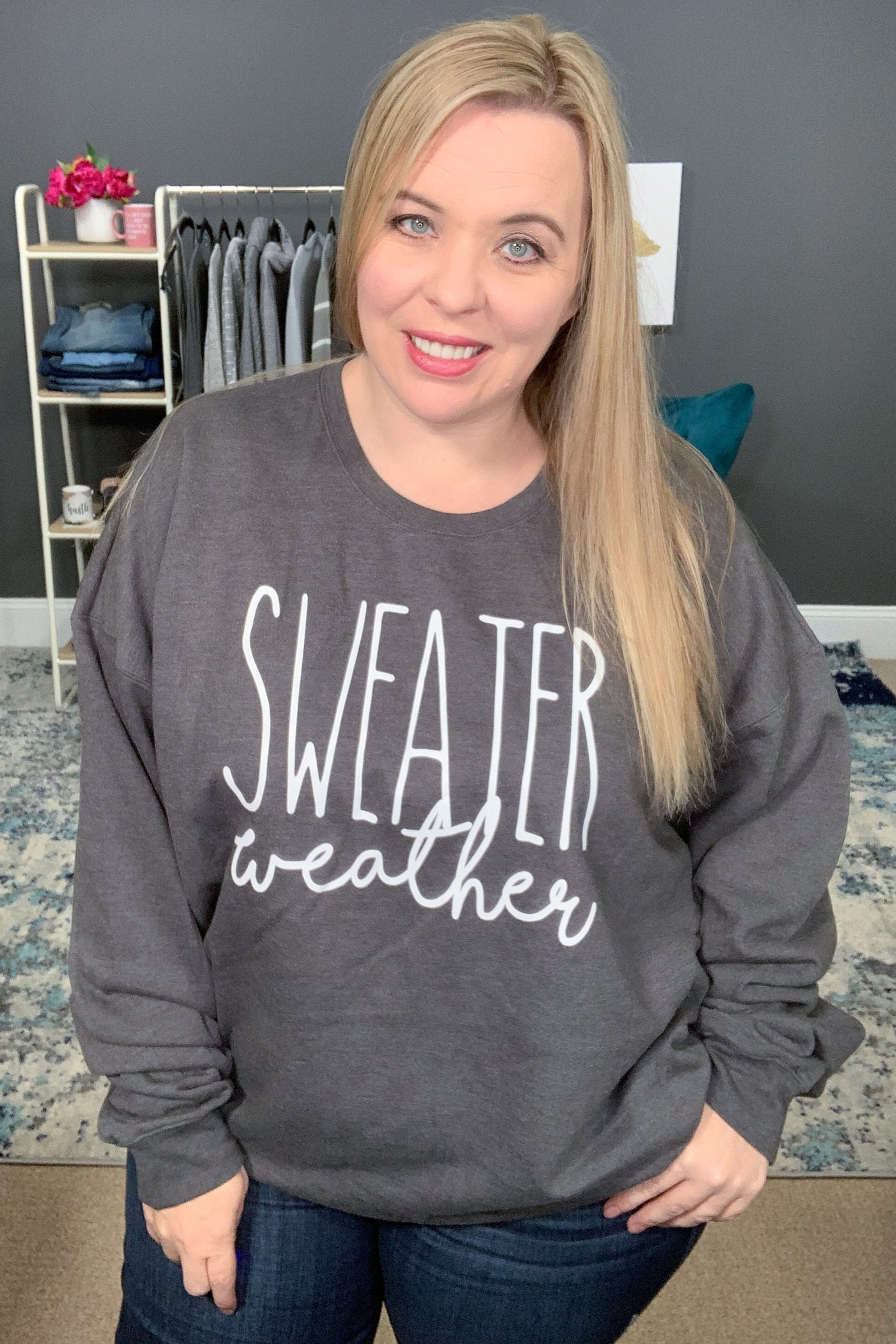 Cozy "Sweater Weather" Sweatshirt - Charcoal Gray