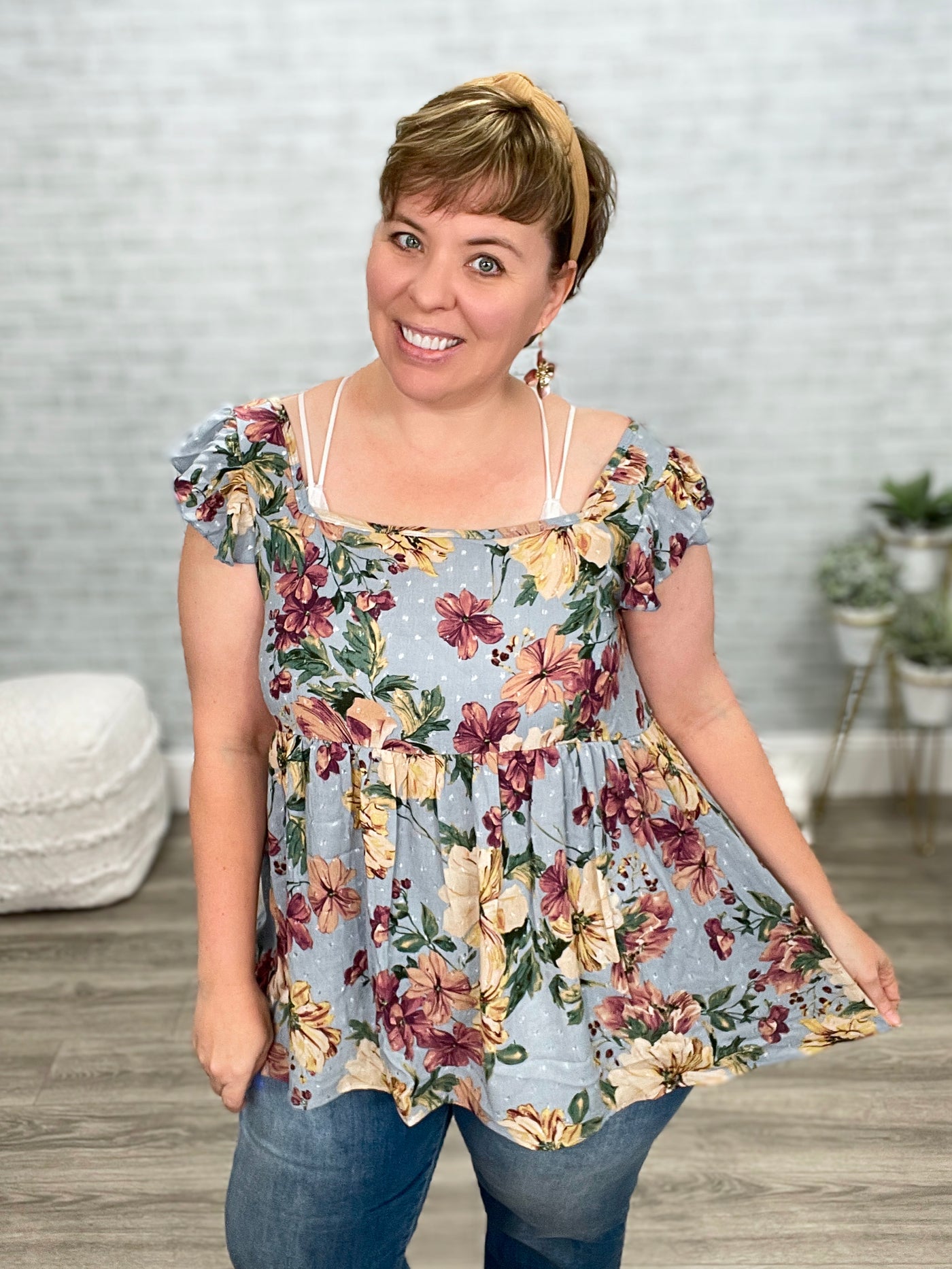 Floral Swiss Dot Flutter Sleeve Top by Blakeley