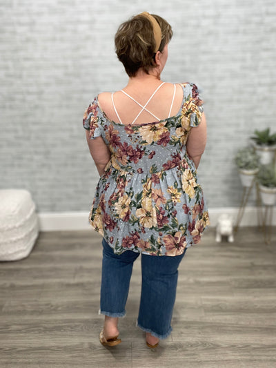 Floral Swiss Dot Flutter Sleeve Top by Blakeley