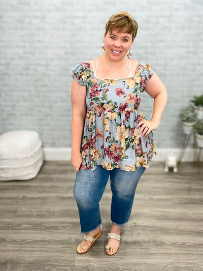 Floral Swiss Dot Flutter Sleeve Top by Blakeley