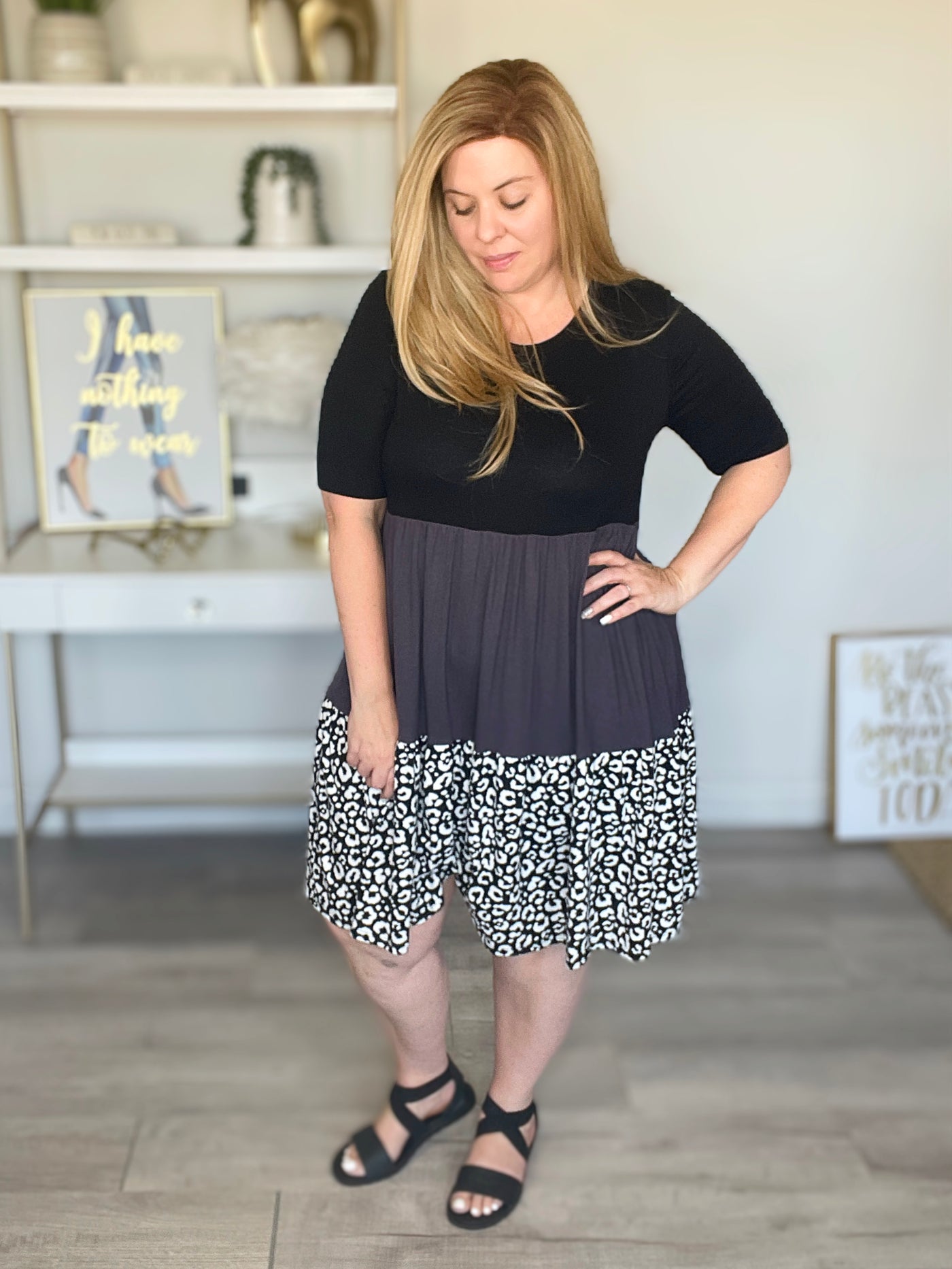 Tiered Animal Print and Color Block Dress