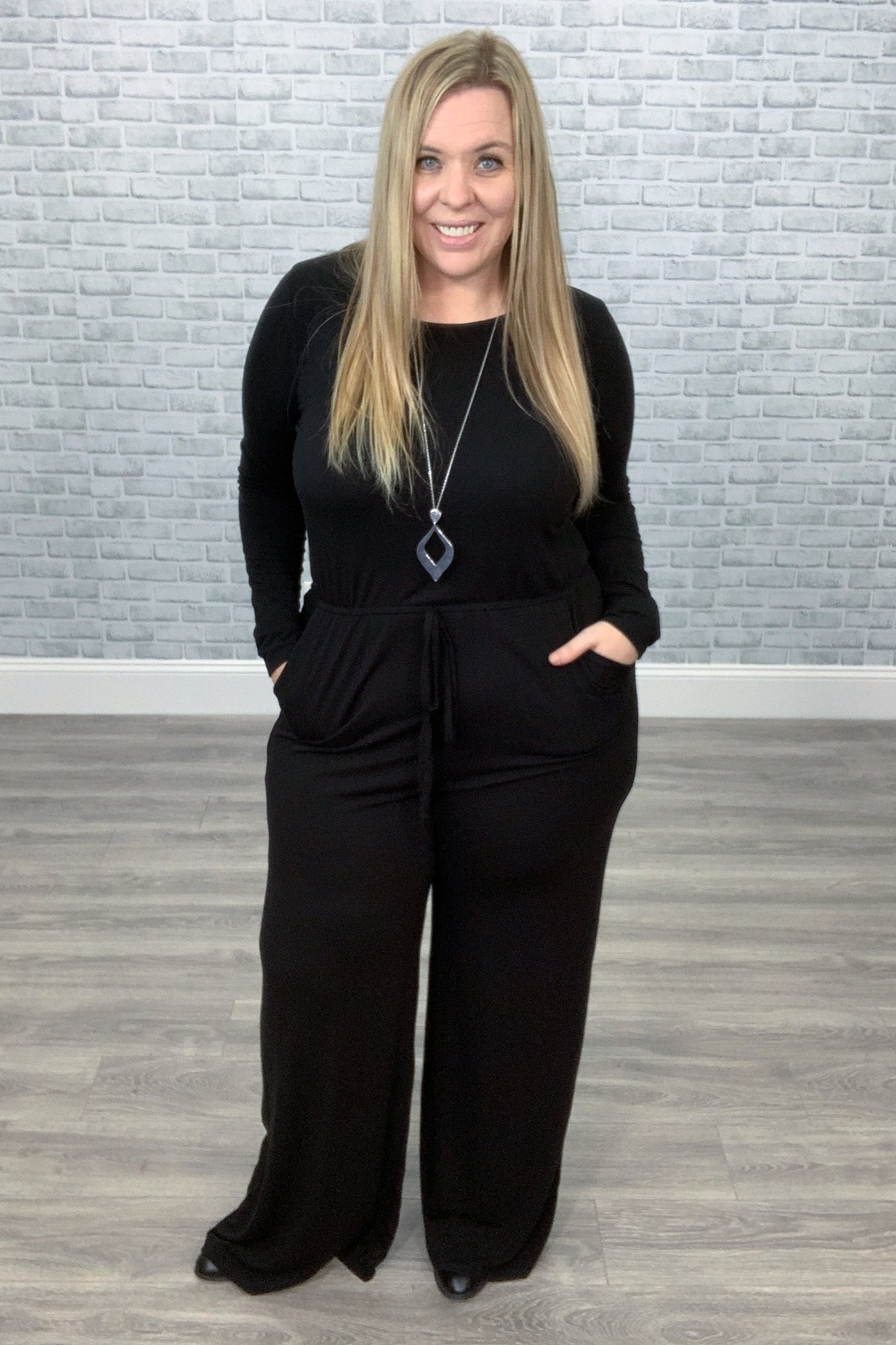 Beautifully Basic Black Long Sleeve Jumpsuit with Keyhole Back