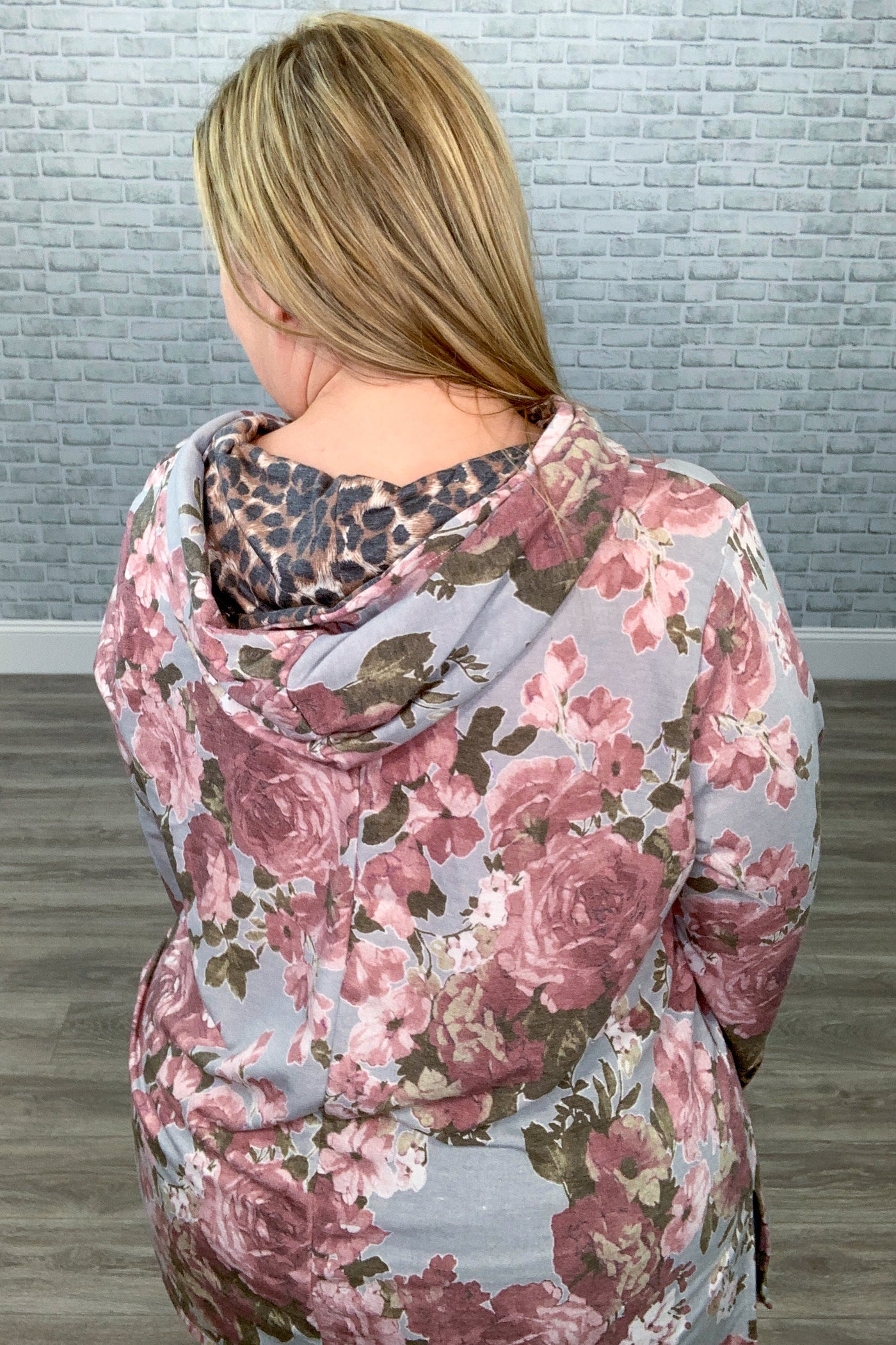 Floral Hoodie with Thumbholes and Fun Contrasting Animal Print Details