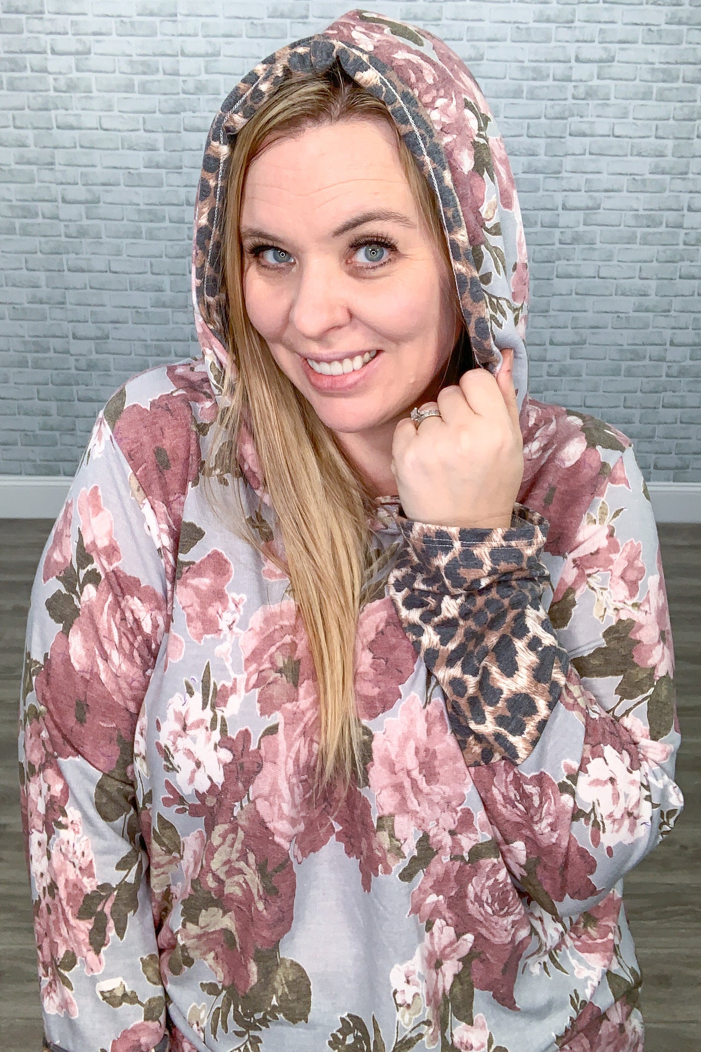 Floral Hoodie with Thumbholes and Fun Contrasting Animal Print Details