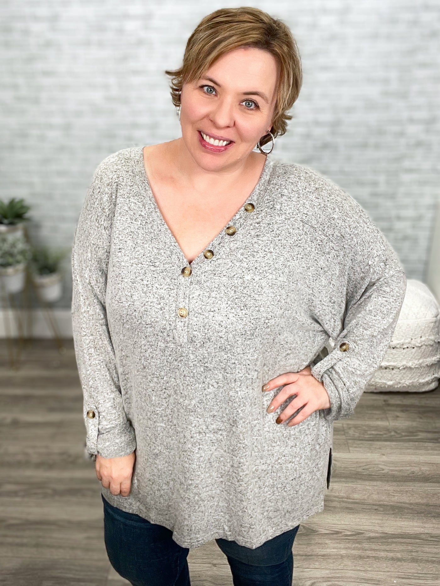 Feeling Cozy Top In Heather Gray