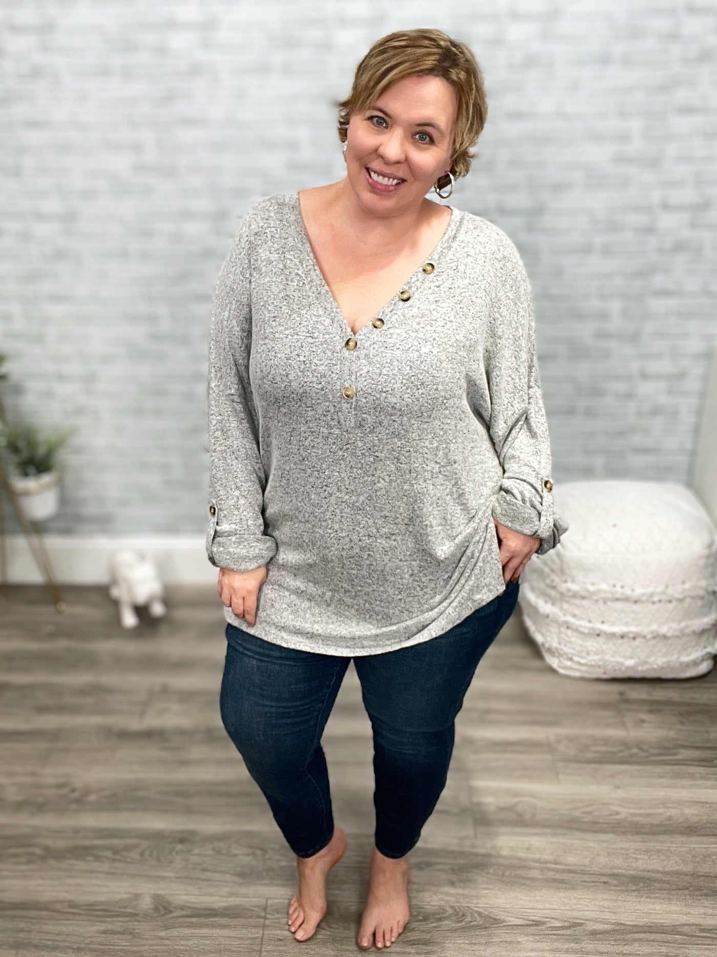 Feeling Cozy Top In Heather Gray