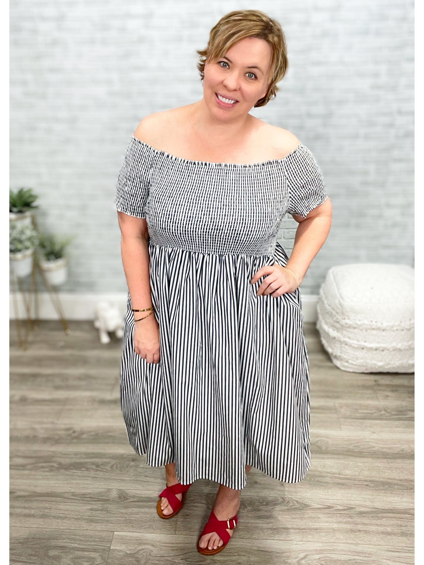 Blakeley On or Off Shoulder Smocked Dress