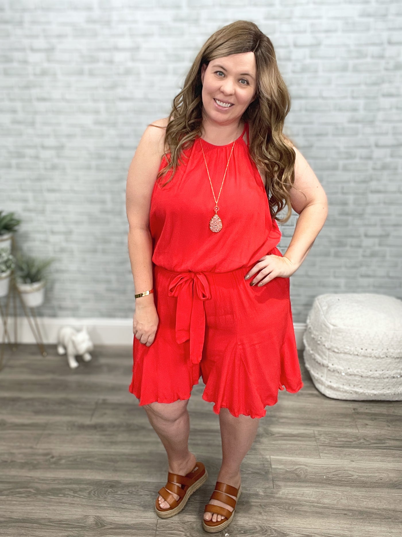 Bring You Along Red Shorts Romper